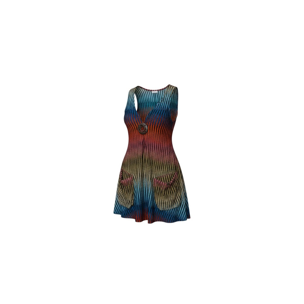 Paradise Knit Tunic Dress Womens S/M Multicolor Chevron Sleeveless V-Neck Pocket
